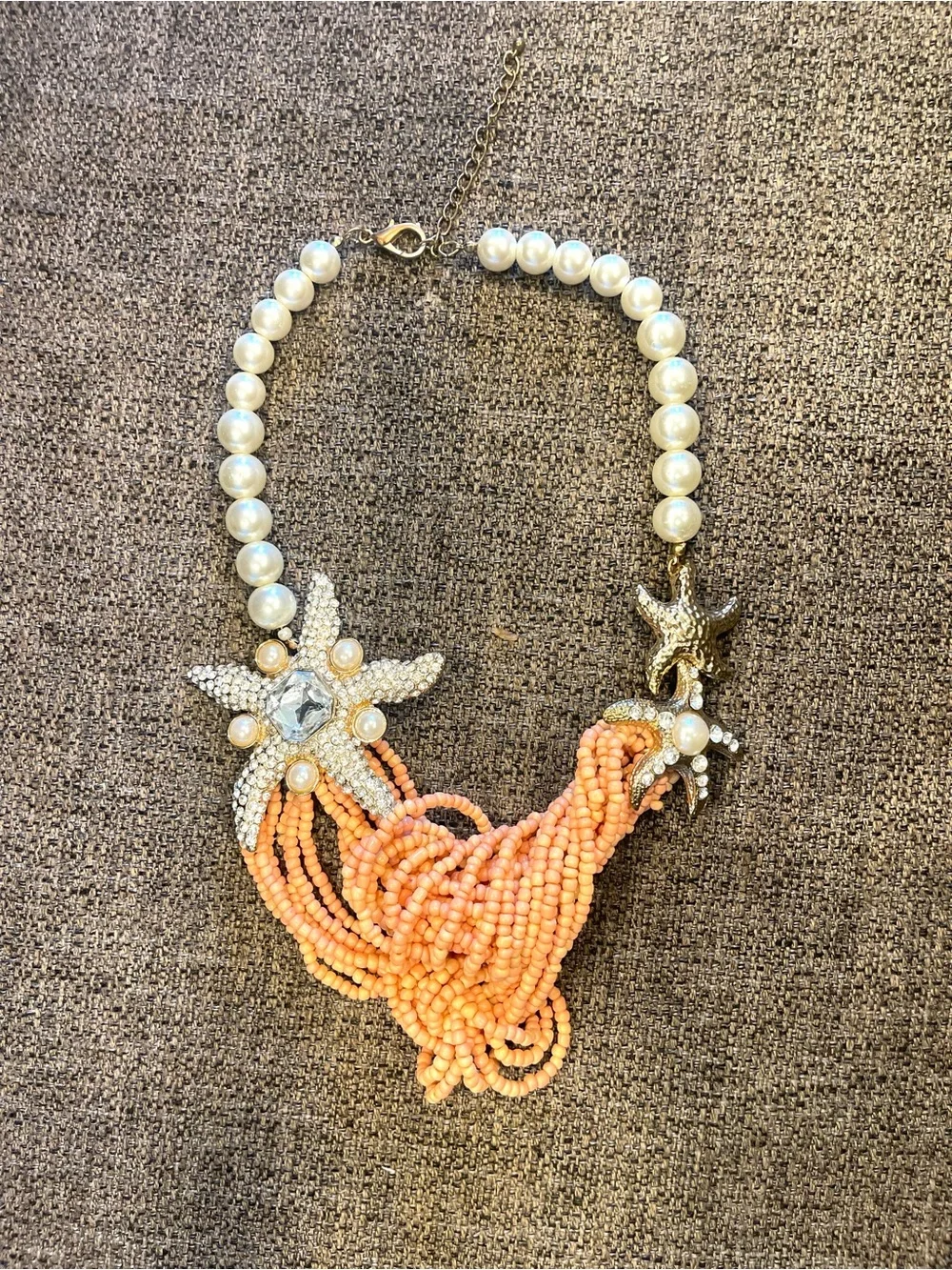 Statement Peach Beaded Necklace & Earring Set with Pearl Accents